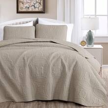 Austin Oversized Bedspread Set 3-Piece Ultrasonic Quilted Soft Lightweight Microfiber Coverlet For All Season - 卡其色 - 查看 1