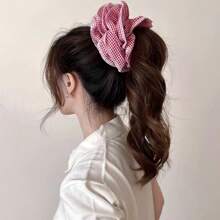 1 Stück extra großer karierter Rüschen-Mehrschicht-Scrunchie, romantischer Vintage-Ballett-Stil Messy Bun Haarteil, geeignet für täglichen Gebrauch Scrunchies Haargummis Scrunchy Haargummis