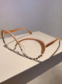 1pc Gentle Nude Pink Eyeglasses With Leopard Print Detail, Unlocks Fresh Spring Fashionable Design, Multicolor Mix-Match Non-Prescription Eyeglasses, Suitable For Travelling And Beach Accessories