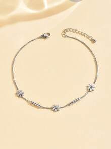 1 件韩国时尚新款菊花不锈钢脚链，女士简约优雅百搭脚饰