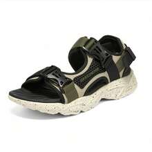 Skechers SPORT CASUAL Series Comfort Hook And Loop Men's Casual Sandals, Grey-Brown - Olive Green - View 1