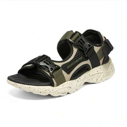 Skechers 运动休闲系列舒适魔术贴男士休闲凉鞋，灰棕色