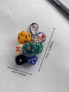 1 Pc Vintage-Look Lucky Dice String Pendant Keychain, Suitable For Daily Wear Or Gift - Multicolor - View 2