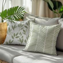 Set de 4 fundas de cojín con patrón geométrico de hojas minimalistas en color verde, material de terciopelo melocotón impreso por un solo lado, tamaños 45*45/50*50/40*40CM para decoración de sofá moderno, decoración de fiestas, regalo