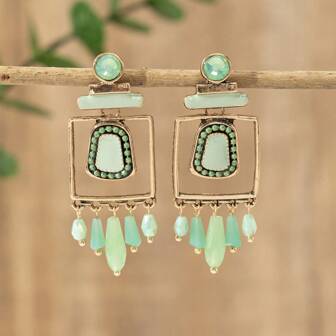 1 par de pendientes de cristal esmaltados hechos a mano, con formas, colores y patrones variados