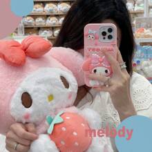 Sanrio Custodia protettiva in silicone 3D, compatibile con Apple 16/15, con motivi cartoni animati carini rosa e Melody della linea Sanrio, per la piena copertura del telefono
