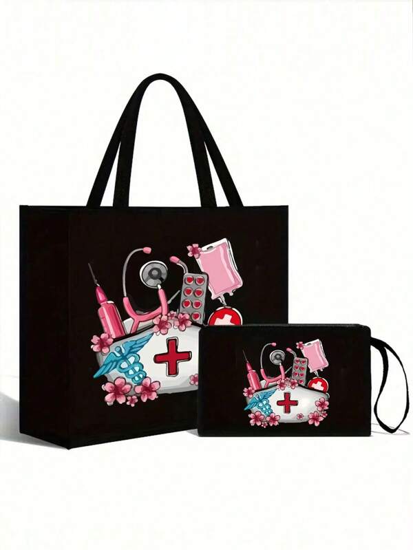 Sac fourre-tout pour femmes - Sac à main d'épaule avec motif "Infirmière", sac portable, portefeuille à cordon, trousse de maquillage, porte-monnaie, grand sac à main en lin pour femmes. Grande capacité, sac de courses. Cadeau pour femmes, sac à bandoulière parfait pour les vacances, cadeau pour infirmières