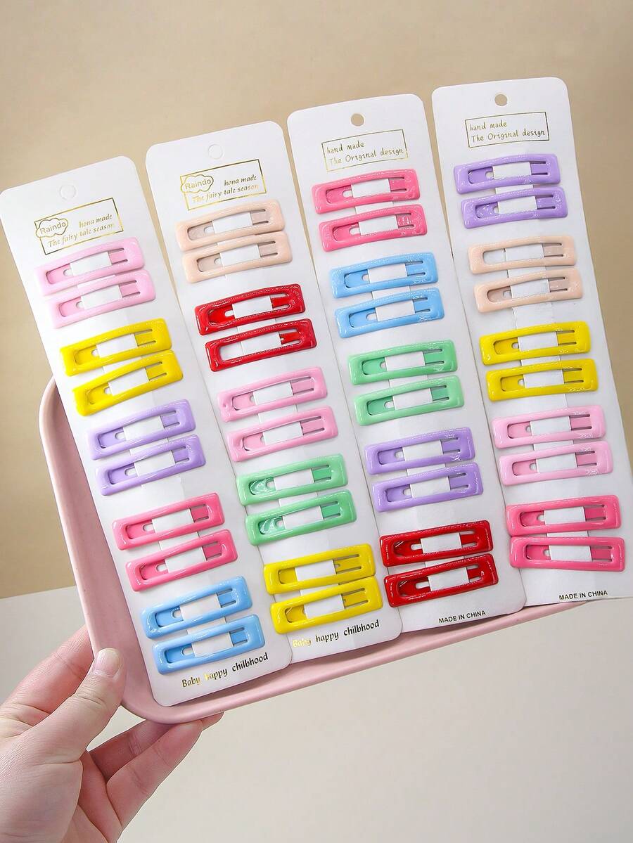 20pcs/Pack Candy Color BB Clips, Rectangular Oily Clips, Girls Hair Accessories, Suitable For Daily Use - Multicolor - View 1