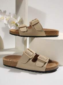 Women's Simple Open Heel Comfort Vacation Flat Mule Sandals, Beige - Beige - View 3