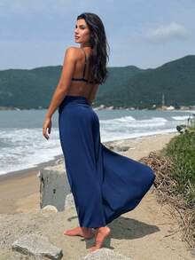 Beach Cover-Up Pants Jumpsuit - Azul Marino - Ver 4
