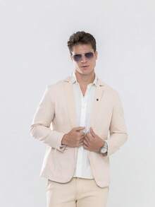 Classic Men's Blazer With Built-In Pocket - 稻草 - 查看 2