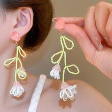 Andkiss 1 Pair Tropical Tulip Flower Tassel Drop Earrings - Multicolor - View 1