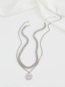 2pcs Demon Eye Pendant Necklace Set, Versatile Clavicle Chains Suitable For Women (Chain Loop & Bead Quantity Random) - Silver - View 2