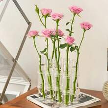 Ins风家居试管绿植花瓶创意试管花瓶插花玻璃管水培花瓶容器用于装饰客厅、卧室、办公室书桌、生日桌、婚礼装饰用品、毕业典礼和母亲节装饰品 - 彩色 - 查看 2