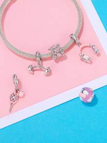 WOSTU 1pc 925 Sterling Silver Pink Girl Style Fitness Equipment Series Pendant Pink Volleyball Dumbbell Headphones Tennis Design Beads Bow Spacer Beads Pendant Fit For Women Original Bracelet Fine Jewelry Gift