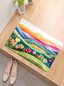 1pc Faux Wool Floral & Landscape Print Area Rug, Soft & Comfortable Machine Washable, Suitable For Bedside, Entryway, Kitchen, Bathroom And More Scenarios. (Slight Difference In Size Between Small And Large, But No Impact On Aesthetics) - Multicolor - View 3
