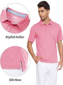 Cotrasen Men's Casual Short-Sleeved Polo Shirt Quick-Drying Breathable Golf Shirt Sports Outdoor T Shirt - 粉色 - 查看 5