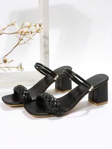 Women's Summer New Strap Faux Leather Wedge Sandals, Soft Leather Thin Heel, Korean Style High Heel Slip-On Mules, Apricot Color