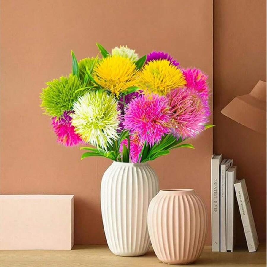 2/4/6/8/10pcs Simulated Ball Chrysanthemum Dandelion Simulated Dandelion Ball Artificial Flower Bouquet Wedding Party Home Desktop Decoration - Multicolor - View 1