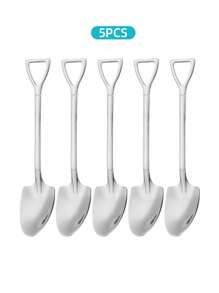 5/10/20pcs Stainless Steel Silver/Golden Finish Spoons Set, Shovel-Shaped Spoons For Digging Watermelon/Tea/Dessert/Cake/Stirring/Fruit/Ice Cream, Kitchen Tableware Set, Cutlery Set, Perfect For Home, Kitchen, Bar, Restaurant, Wedding, Birthdays, New Year, Halloween, Christmas, Easter, Valentine's Day, Thanksgiving Celebrations, And Other Festive Parties, Christmas Gift, Gift Givings-Party , Dishwasher Safe
