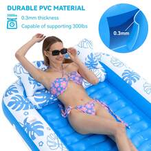 COMMOUDS Inflatable Tanning Pool Lounger Float With Cervical Pillow – Sunbathing Pool Float For Adults, Backyard Relaxation, And Pool Party – Durable Inflatable Lounge Raft For Water Fun. - Sky blue - View 3