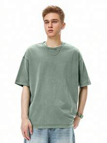 INFLATION Dune Oversized T恤，270克水洗复古街头风，短袖男款，春夏款 - 綠色 - 查看 3