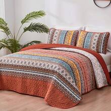 3 Pieces Boho Quilt Sets Queen King Size,Purple Bohemian Quilt Coverlet Soft Microfiber Lightweight Bedspread With 2 Pillowcases For Wedding Items,Valentines Day Home Bed Room Decor,Easter Gifts,Mothers Day Gift,All Season - Orange-red - 查看 8