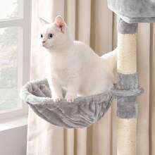 DOGAT Cat Tree With A Height Of 100 Cm, Sisal Scratching Post, Comfortable Hammock, A Removable Bed On Top As A Resting Place And A Replaceable Play Ball For Puppies And Adult Cats - 淺灰色 - 查看 5