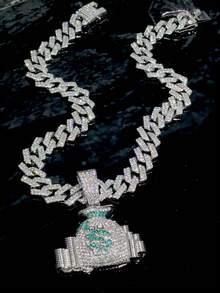 一套男士嘻哈镀金现金袋吊坠项链+绿色手表挂饰