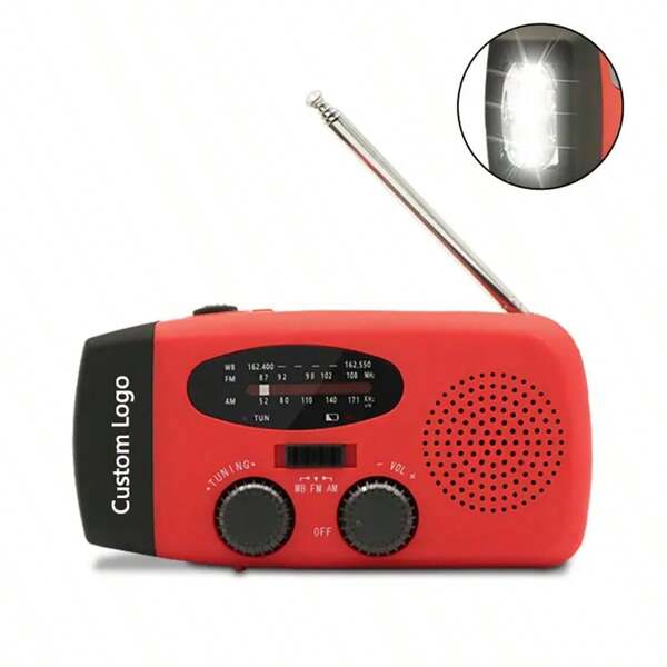 One, Palm Portable + Dual Mode Power Supply + ABS, Emergency Flashlight + Radio, Outdoor Wind + Rescue Red + 3-In-1 Lighting + Charging + Radio, Survival Equipment, Hurricane Emergency Manual/Camping Survival/Father's Day Gift