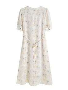 Vestido Casual Dama Largos De Manga Corta De Floral Con Cuello En V ,  Vestidos Elegantes Largos Dama De Manga Corta De Floral De moda de versátil ,   Vestidos largos Dama De Manga Corta De Moda De Floral Para Fiesta - Azul y blanco - Ver 12