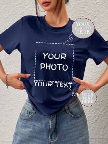 Individuelle Sport-Personalisierte Geschenke, Individuelle Damen T-Shirts, fügen Sie Text und Bilder hinzu (Selfies/Landschaften/Familien Fotos/Freunde/Paare Fotos/Muster/Haustiere usw.), Text in Wunschschriftart und -farbe, Entwerfe Dein eigenes individuell bedrucktes T-Shirt als Geschenk für Deine Freundin