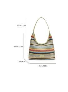 1pc Letter Print Colorful Striped Crescent-Shaped Tote Bag, Versatile Casual Beach Shoulder Bag Suitable For Women, Holiday & Beach Use