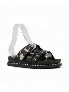 Fashionable Rivet Decor Flat Slide Sandals For Women Summer Sandals For Women - Black - View 3