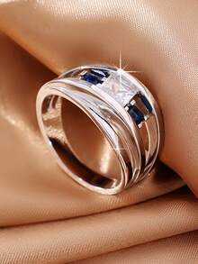 1pc Woman's Geometric Multi-Layer Cubic Zirconia Ring, Wedding Lover's Valentine's Day Gift - Silver - View 6