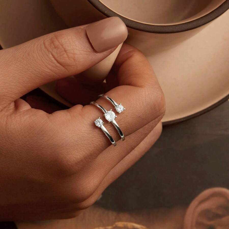 1 PC Simple Multilayer Rings 925 Sterling Silver Clarity CZ Rings For Women Fine Original Jewelry Gift - Silver - View 1