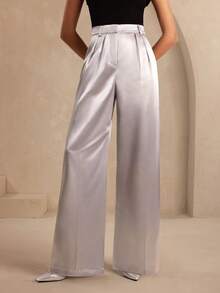 Excellent Plain Satin Simple Daily Straight High-Waisted Pants, Spring For Women, Summer, Casual, Modest, Office, Business Casual, Work Women, Brunch For Women, Club