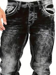 Men's Retro Elastic Plus Size Jeans - màu đen - Xem 3