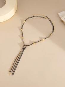 1pc Elegant Chain-Woven Tassel Necklace, Luxury Fashion Wedding Party Women & Couples Versatile Long Necklace Gift