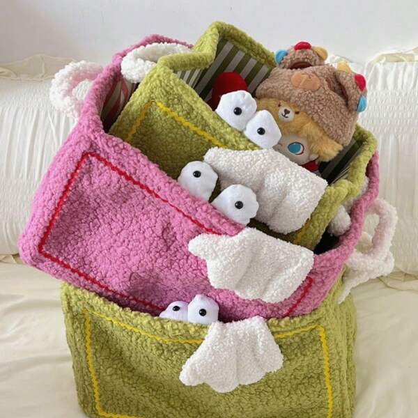 2pcs Cute Cartoon Monster Folding Storage Baskets, Decorative Organizer Bins For Home, Office Use, Back To School