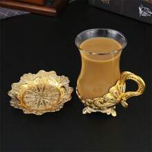 1pc Metal & Glass Design Coffee Cup, Daily Water Drinking Glass, Suitable For Office And Home Use, Exquisite Holiday Gift Back To School