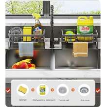 ViWaVee Kitchen Storage And Organization, Sink Organizer With Auto-Drainage Tray, For Sponge Holder, Towel Rack, Great Accessory For Your Space - Grey/Black - Grey - View 2