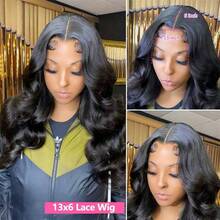 13x6 Body Wave Lace Front Wigs Human Hair Pre Plucked 250 Density HD Transparent Lace Frontal Wigs Human Hair For Women 9A Glueless Wigs Human Hair With Baby Hair 36Inch - Natural Black - 查看 6