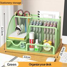Mesh Pen Holder And Organizer Office Supplies With 7 Compartments, Desktop Organizer With Drawer, Metal Pen Holder For Desk