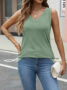 3pcs V-Neck Casual Loose Sleeveless Tops, Women Clothing, Summer & Spring - Multicolor - View 3