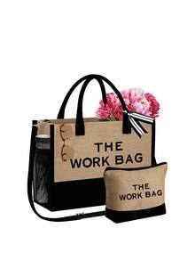 Túi vải bố tote in chữ "Work Bag", chất liệu linen đơn giản, có thể tái sử dụng, dùng làm túi mua sắm, túi đựng mỹ phẩm, ví, túi quà tặng ngày lễ, dung tích lớn, dây đeo vai có thể điều chỉnh và túi bên hông, thích hợp cho du lịch nghỉ dưỡng (màu kaki), đi làm hàng ngày, sử dụng hàng ngày, sinh nhật, ngày lễ, tựu trường, kỳ nghỉ, bãi biển, du lịch, đi làm, công tác, sinh viên, dã ngoại, cắm trại, mua sắm siêu thị, lưu trữ hàng ngày. - Màu Khaki - Xem 12