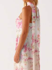 Women Y2k Floral Tube Maxi Dress With Scarf Sleeveless Strapless Backless Mesh Long Bodycon Dresses Formal Cocktail Sundress - 米色 - 查看 4