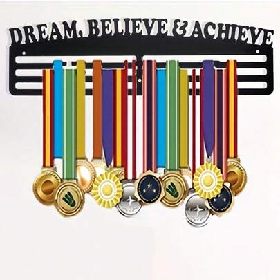 1pc, 14.17inch X 4.52inch Unique Letter Silhouette Medal Display Hook - Creative Metal Honor Medal Display Stand With Wall Mounting, Sports Commemorative Plaque Storage, Ornate Wall Art Decor For Home, Office, And Trophy Room Room Decor Bedroom Decor Home Decor Wall Decor