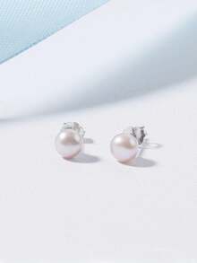 1 对 925 纯银 5-6 毫米天然养殖淡水珍珠耳钉，简约优雅的女士耳环，经典百搭的礼物