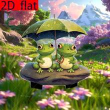 زخرفة حديقة على شكل ضفدع جالس على صخرة مسطحة 2D يمسك مظلة خضراء، مناسبة للحديقة والنباتات المزروعة في أصص والمسطحات الخضراء والحدائق - اكسسوارات خارجية - ديكور أعياد خارجي - آخرى، مسطح 2D